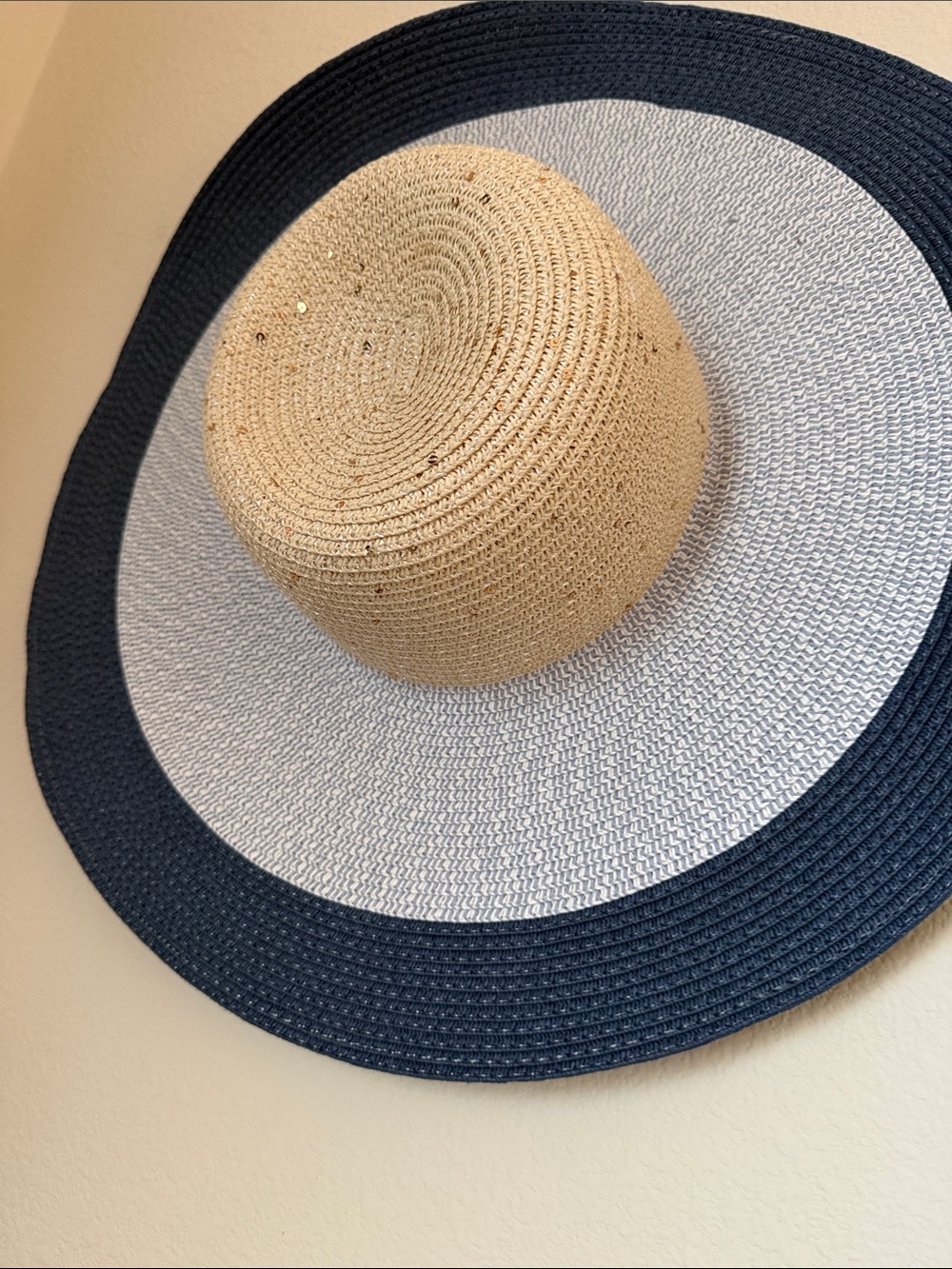 Ocean Pacific Classic Wide-Brim Straw Sun Hat in Natural, Light Blue & Navy